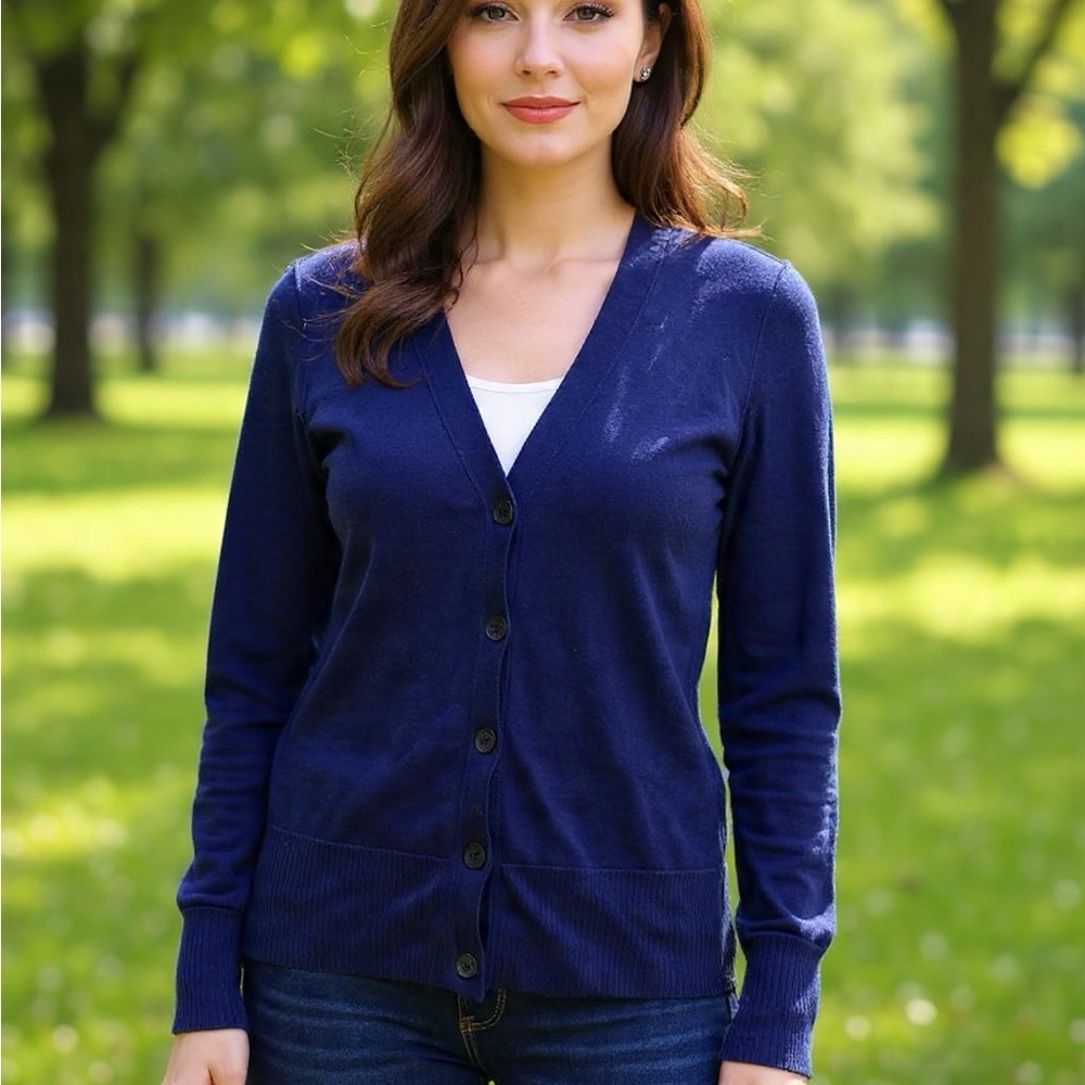 GAP Navy Blue V-Neck Button Front Cardigan